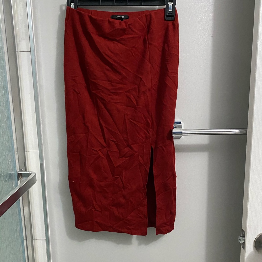 Red knee length skirt